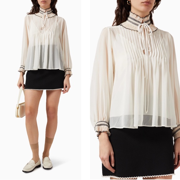 SANDRO jacinthe ruffle collar chiffon blouse FINAL PRICE NO OFFER CONSIDERED - Picture 1 of 13